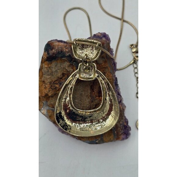 Liz Claiborne Gold-Tone Textured Abstract Pendant Necklace With Adjustable Chain - Picture 4 of 7